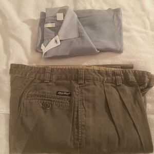EddieBauer Men's Pleaded Straight leg pants, With a Perryellis ShortSleeve shirt